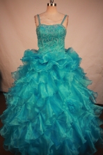 Lovely Ball Gown Straps Floor-Length Blue  Beading Flower Girl Dresses Style FA-S-247