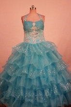 Lovely Ball gown Halter top neck Floor-Length Little Girl Pageant Dresses Style FA-Y-325