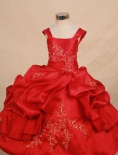 Lovely Ball gown Square Floor-length Red Appliques With Beading Flower Girl Dresses Style FA-C-249