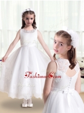 Lovely Empire Scoop Flower Girl Dresses in White with Appliques FGL271FOR