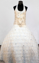 Luxurious Ball gown Halter top neck Floor-length Litter Girl Dress Style FA-W-289