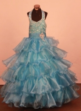 Modest Ball gown Halter top neck Floor-Length Little Girl Pageant Dresses Style FA-Y-338