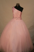 Perfect Ball gown One-shoulder Neck Floor-length Pink Beading Flower Girl Dresses Style FA-C-264