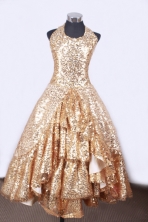 Popular Ball Gown Halter Top Neck Floor-Length Gold Beading Flower Girl Dresses Style FA-S-189