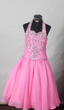 Popular Ball Gown Halter Top Neck Floor-Length Pink Beading Flower Girl Dresses Style FA-S-400