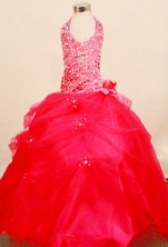 Popular Ball Gown Halter Top Neck Floor-Length Tulle FLittle Girl Pageant Dresses Style FA-Y-355