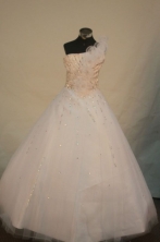 Popular Ball Gown One Shoulder Floor-length White Beading Flower Gril dress Style FA-L-411