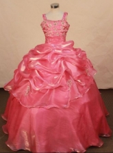 Popular Ball Gown Strap Floor-length Rose pink Taffeta Beading Flower Gril dress Style FA-L-434