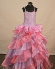 Popular Ball Gown Straps Floor-Length Pink Appliques and Beading Flower Girl Dresses Style FA-S-230