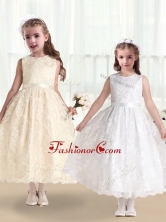 Pretty Scoop Lace and Belt Flower Girl Dresses in WhiteFGL266FOR