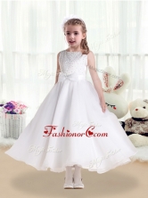 Pretty Scoop White Flower Girl Dresses with Beading and Bowknot FGL234FOR