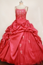 Romantic Ball Gown Straps Floor-Length Red Beading and Appliques Flower Girl Dresses Style FA-S-215