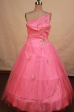 Romantic Ball gown One-shoulder Neck Floor-length Pink Beading Flower Girl Dresses Style FA-C-253