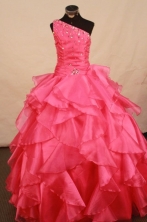 Romantic Ball gown One-shoulder Neck Pink Beading Floor-length Flower Girl Dresses Style FA-C-272