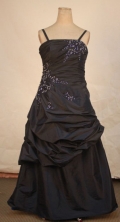 Simple A-line Strap Floor-length Black Beading Flower Girl Dresses Style FA-C-244