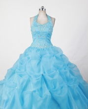 Sweet Ball Gown Halter Top Neck Floor-Length Baby Blue Beading and Appliques Flower Girl Dresses Style FA-S-217