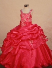 Sweet Ball Gown Strap Floor-length Taffeta Appliques Flower Gril dress Style FA-L-453
