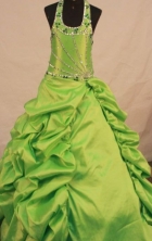 Wonderful Ball Gown Floor-length Yellow Green Taffeta Beading Flower Gril dress Style FA-L-443