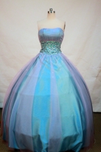 Affordable Ball gown Strapless Floor-length Beading Blue Quinceanera Dresses Style FA-C-100