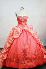 Beautiful ball gown sweetheart-neck chapel taffeta appliques orange red quinceanera dress FA-X-044
