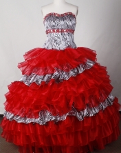Elegant Ball Gown Strapless Floor-length Red Quinceanera Dress LJ2654