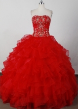 Elegant Ball Gown Strapless Floor-length Red Quinceanera Dresses LJ2601