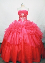 Elegant ball gown strapless floor-length organza coral red organza quinceanera dress FA-X-001