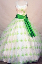 Exclusive ball gown straps sweetheart-neck floor-length green sash quinceanera dress FA-X-036