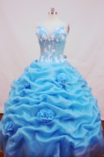 Fashionable Ball gown Strap Floor-length Organza Aqua Blue Quinceanera Dresses Style FA-C-119