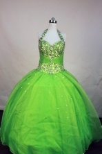 Gorgeous ball gown halter top and sweetheart-neck floor-length organza beading spring green quinceanera dresses FA-X-105