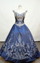 Gorgeous ball gown off the shoulder floor-length  embroidery navy blue taffeta quinceanera dress FA-X-022