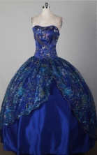 Modest Ball Gown Strapless Floor-length Blue Quincenera Dresses TD26002