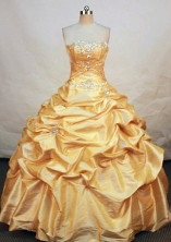 Modest ball gown strapless floor-length taffeta gold quinceanera dress FA-X-002