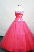 Modest ball gown sweetheart-neck floor-length coral red appliques quinceanera dress FA-X-037