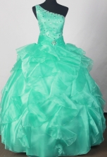 Romantic Ball Gown One Shoulder Neck Floor-length Green Quinceanera Dress LJ2657