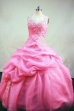 Romantic Ball gown Strap Floor-length Organza Pink Quinceanera Dresses Style FA-C-104