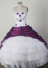 Simple Ball Gown Strapless Floor-length White And Purple Quincenera Dresses TD260042