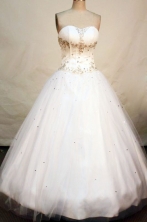 Simple ball gown sweetheart-neck floor-length beading white quinceanera dress FA-X-021