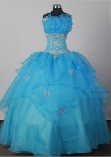 Sweet Ball Gown Strapless Floor-length Aqua Blue Quincenera Dresses TD26003