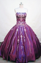 Wonderful ball gown strapless floor-length purple taffeta beading  quinceanera dress FA-X-004