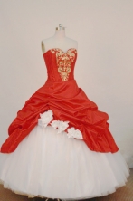  Beautiful Ball Gown Sweetheart Neck Floor-length Taffeta Red and White Quinceanera Dresses Style FA-W-040