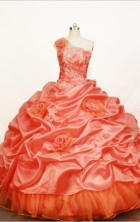  Gorgeous Ball gown One shoulder neck Floor-length Taffeta Orange Quinceanera Dresses Style FA-W-121