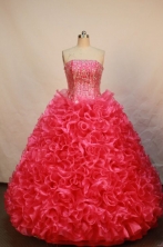  Luxurious Ball gown Strapless Floor-length Organza Red Quinceanera Dresses Style FA-W-165