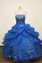  Popular Ball gown Strapless Floor-length Organza Blue Quinceanera Dresses Style FA-W-174