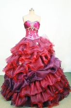  Romantic Ball gown Sweetheart-neck Floor-length Organza Red Organza Quinceanera Dresses Style FA-W-056