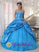 2013 Poza Rica Mexico Fall Sky Blue For Cheap Taffeta and Tulle Quinceanera Dress Appliques and Pick-ups  Style PDZY619FOR