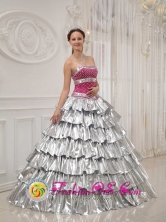 Apatzingan Mexico Wholesale Beautiful strapless 2013 Popular Princess Quinceanera Dress with Brilliant silver Style QDZY425FOR  