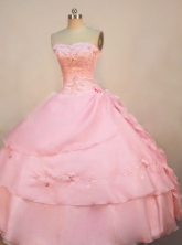Discount Ball Gown Strapless Floor-length Organza Pink Quinceanera Dresses Style FA-W-032