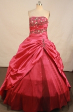 Elegant A-line Strapless Floor-length Embroidery Red Taffeta Quinceanera Dress Style FA-S-184