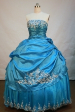 Exquisite Ball Gown Strapless Floor-Length Aqua Blue Beading and Appliques Quinceanera Dresses Style FA-S-177